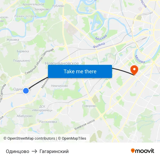 Одинцово to Гагаринский map