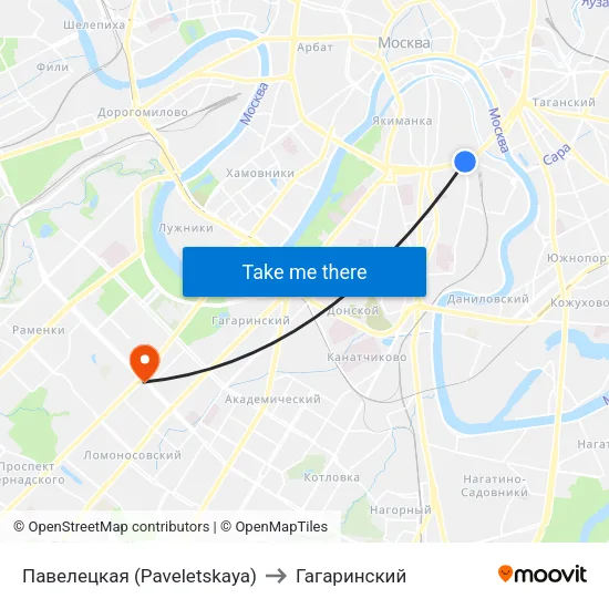 Павелецкая (Paveletskaya) to Гагаринский map