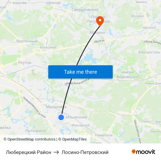 Люберецкий Район to Лосино-Петровский map