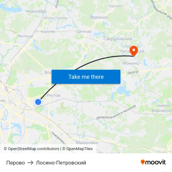 Перово to Лосино-Петровский map