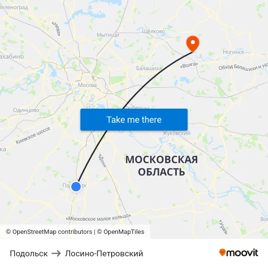 Подольск to Лосино-Петровский map