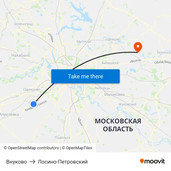 Внуково to Лосино-Петровский map