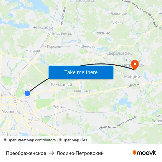 Преображенское to Лосино-Петровский map