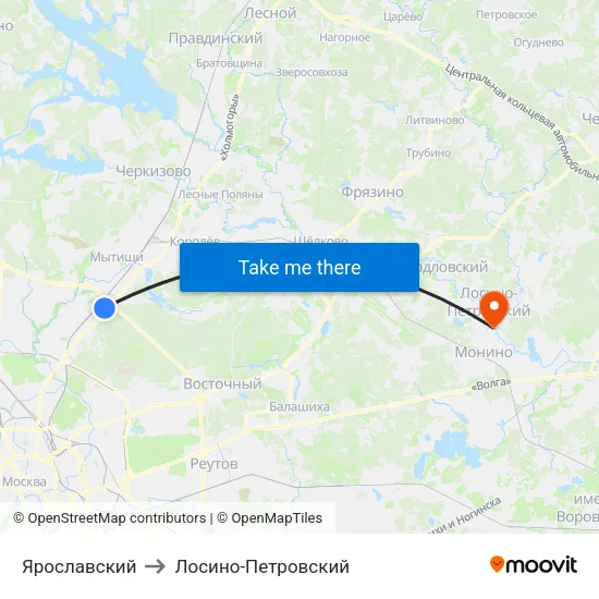 Ярославский to Лосино-Петровский map