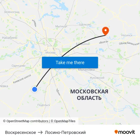 Воскресенское to Лосино-Петровский map