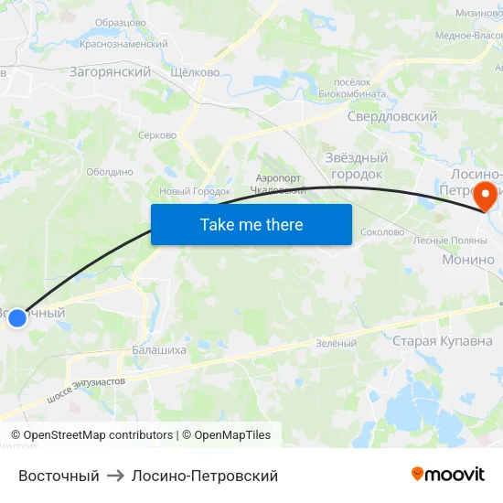 Восточный to Лосино-Петровский map