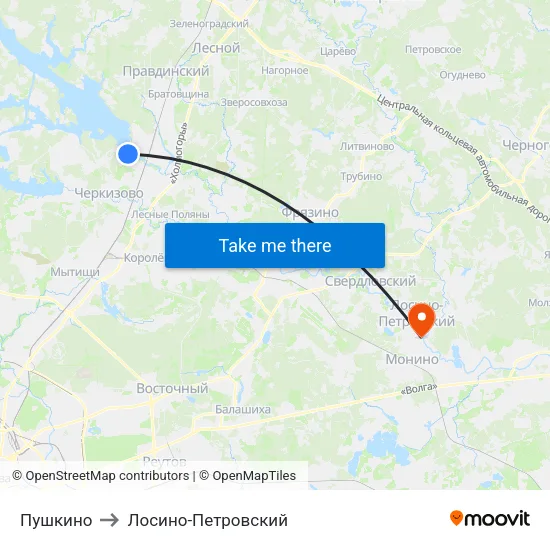 Пушкино to Лосино-Петровский map