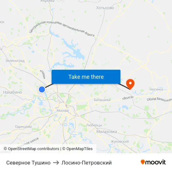 Северное Тушино to Лосино-Петровский map