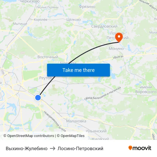 Выхино-Жулебино to Лосино-Петровский map