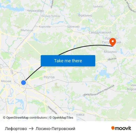 Лефортово to Лосино-Петровский map