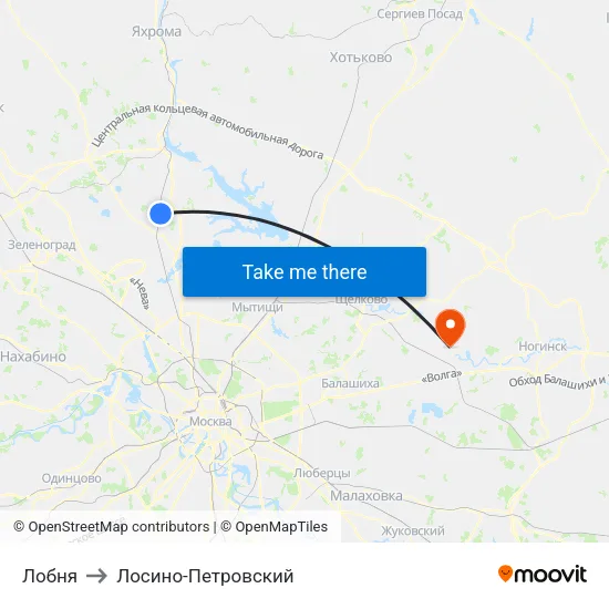 Лобня to Лосино-Петровский map