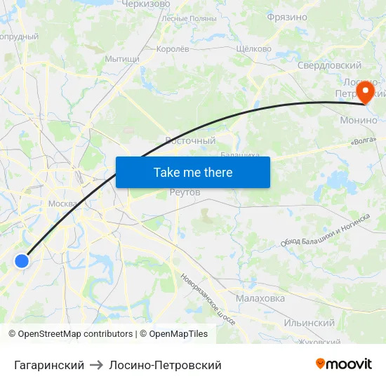 Гагаринский to Лосино-Петровский map