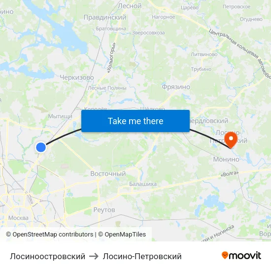 Лосиноостровский to Лосино-Петровский map
