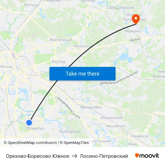 Орехово-Борисово Южное to Лосино-Петровский map