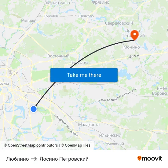Люблино to Лосино-Петровский map