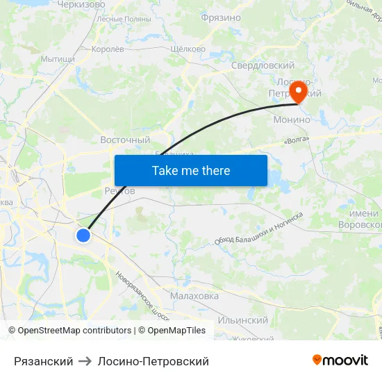 Рязанский to Лосино-Петровский map