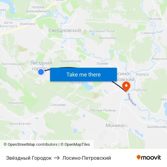 Звёздный Городок to Лосино-Петровский map