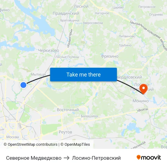 Северное Медведково to Лосино-Петровский map