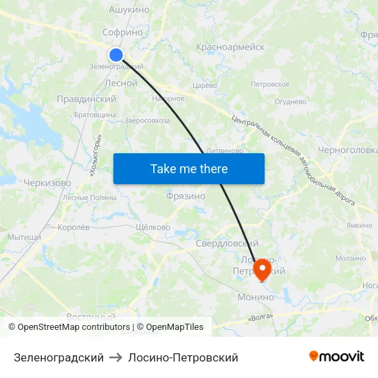 Зеленоградский to Лосино-Петровский map