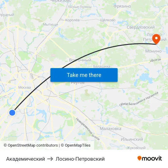 Академический to Лосино-Петровский map