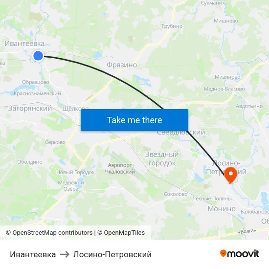 Ивантеевка to Лосино-Петровский map