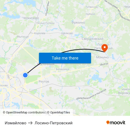 Измайлово to Лосино-Петровский map