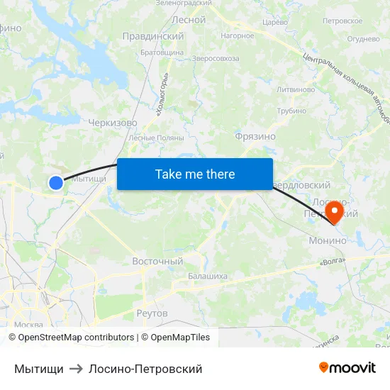 Мытищи to Лосино-Петровский map