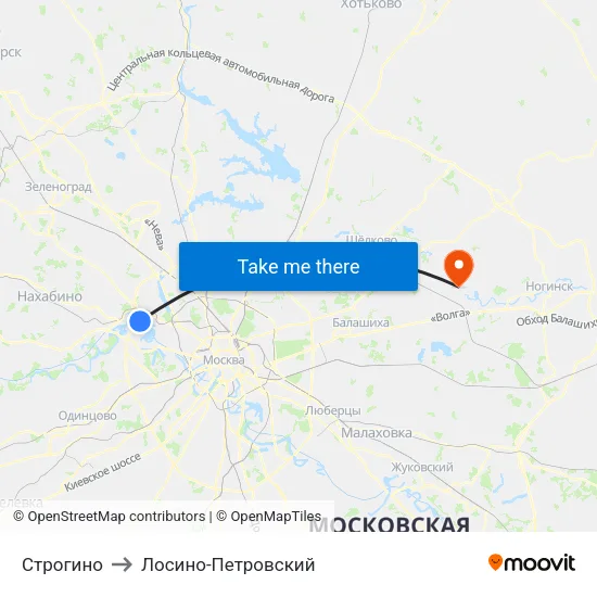 Строгино to Лосино-Петровский map
