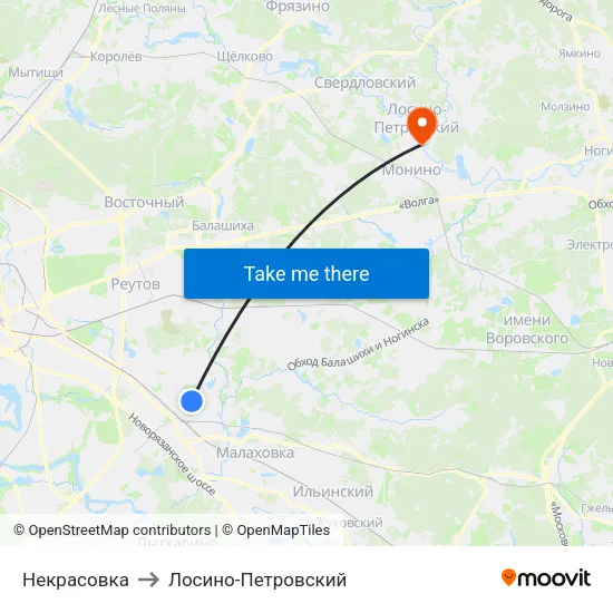 Некрасовка to Лосино-Петровский map