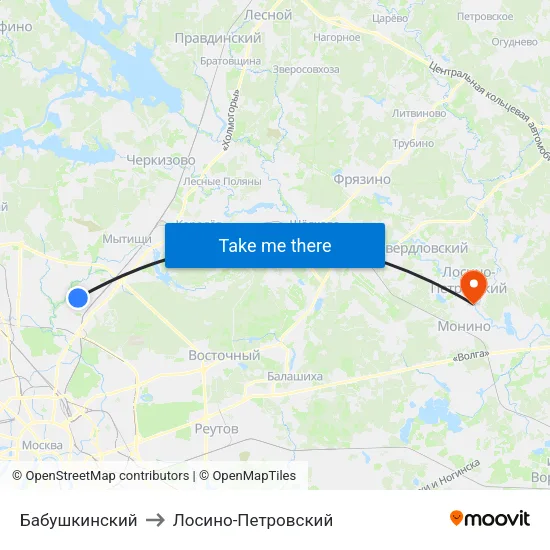 Бабушкинский to Лосино-Петровский map