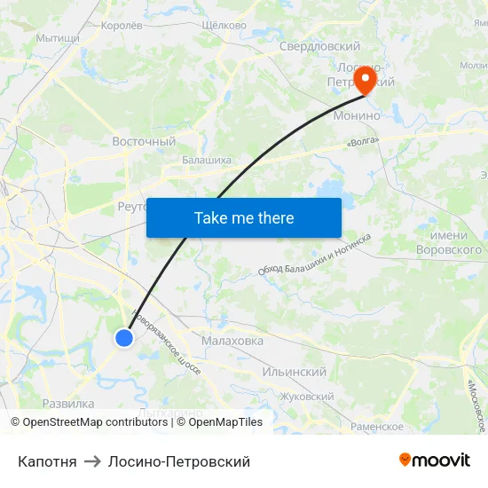 Капотня to Лосино-Петровский map