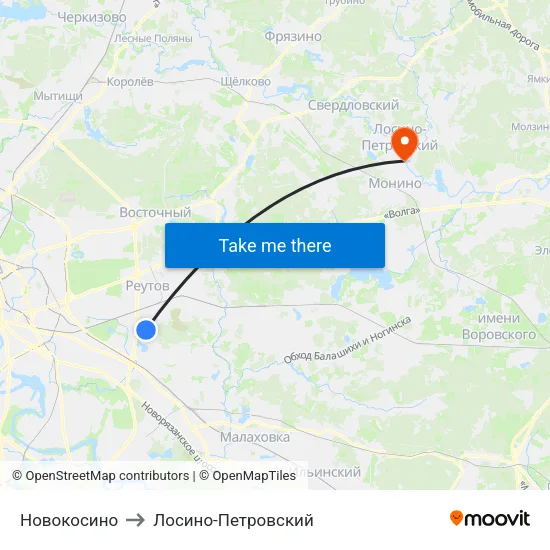 Новокосино to Лосино-Петровский map