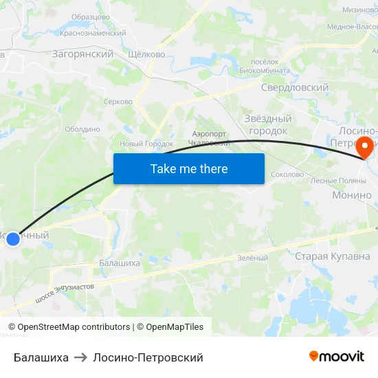 Балашиха to Лосино-Петровский map