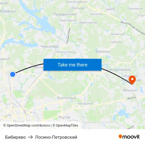 Бибирево to Лосино-Петровский map