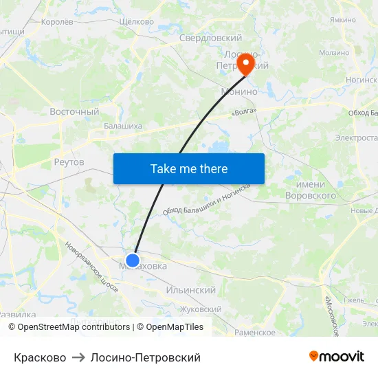Красково to Лосино-Петровский map