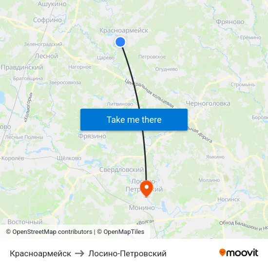 Красноармейск to Лосино-Петровский map