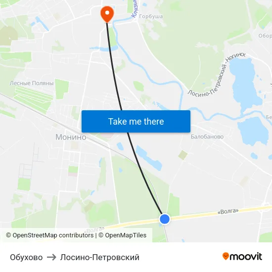 Обухово to Лосино-Петровский map