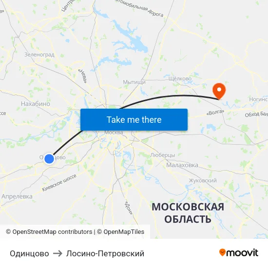 Одинцово to Лосино-Петровский map