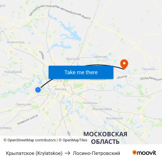 Крылатское (Krylatskoe) to Лосино-Петровский map