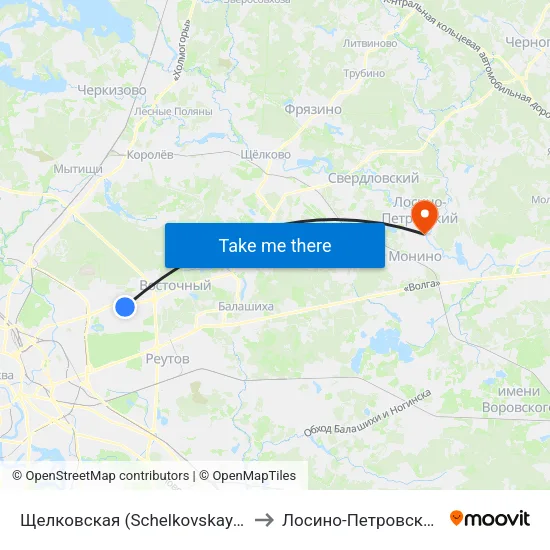 Щелковская (Schelkovskaya) to Лосино-Петровский map