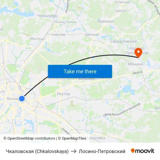 Чкаловская (Chkalovskaya) to Лосино-Петровский map