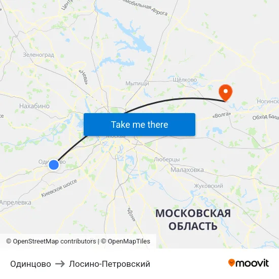 Одинцово to Лосино-Петровский map