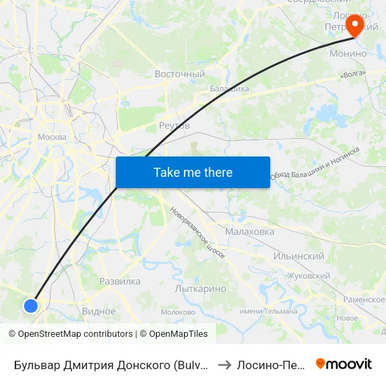 Бульвар Дмитрия Донского (Bulvar Dmitriya Donskogo) to Лосино-Петровский map