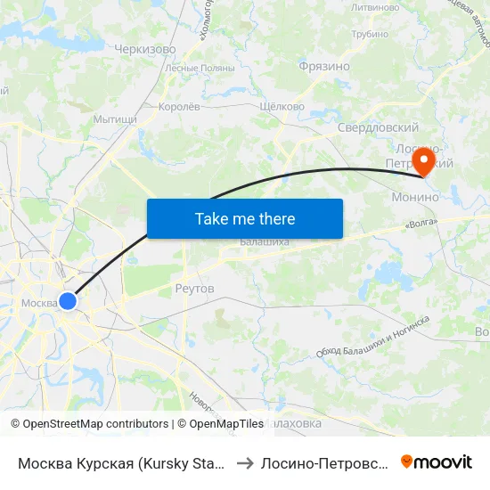 Москва Курская (Kursky Station) to Лосино-Петровский map