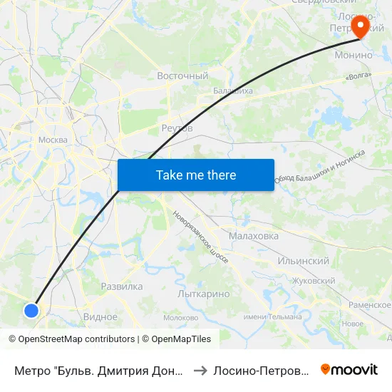 Метро "Бульв. Дмитрия Донского" to Лосино-Петровский map