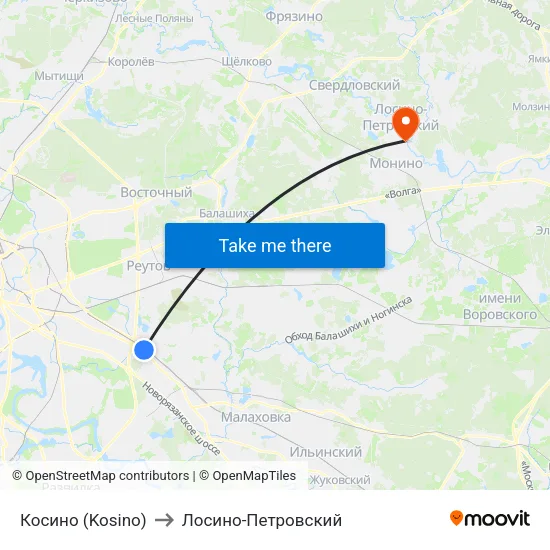 Косино (Kosino) to Лосино-Петровский map