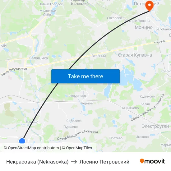 Некрасовка (Nekrasovka) to Лосино-Петровский map