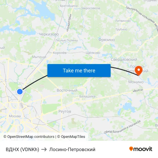 ВДНХ (VDNKh) to Лосино-Петровский map