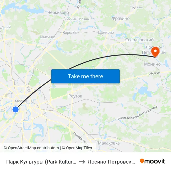 Парк Культуры (Park Kultury) to Лосино-Петровский map
