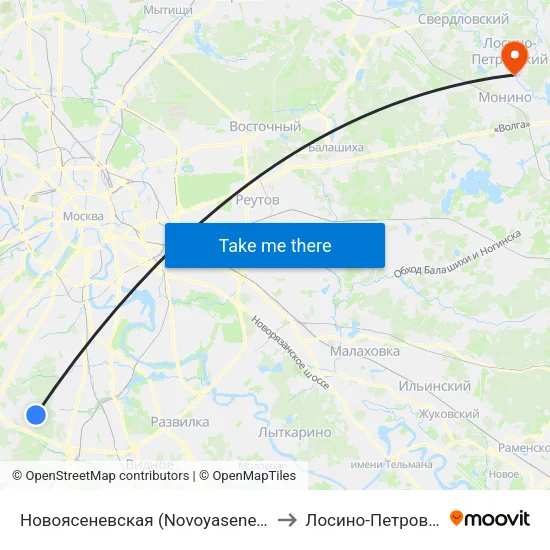 Новоясеневская (Novoyasenevskaya) to Лосино-Петровский map